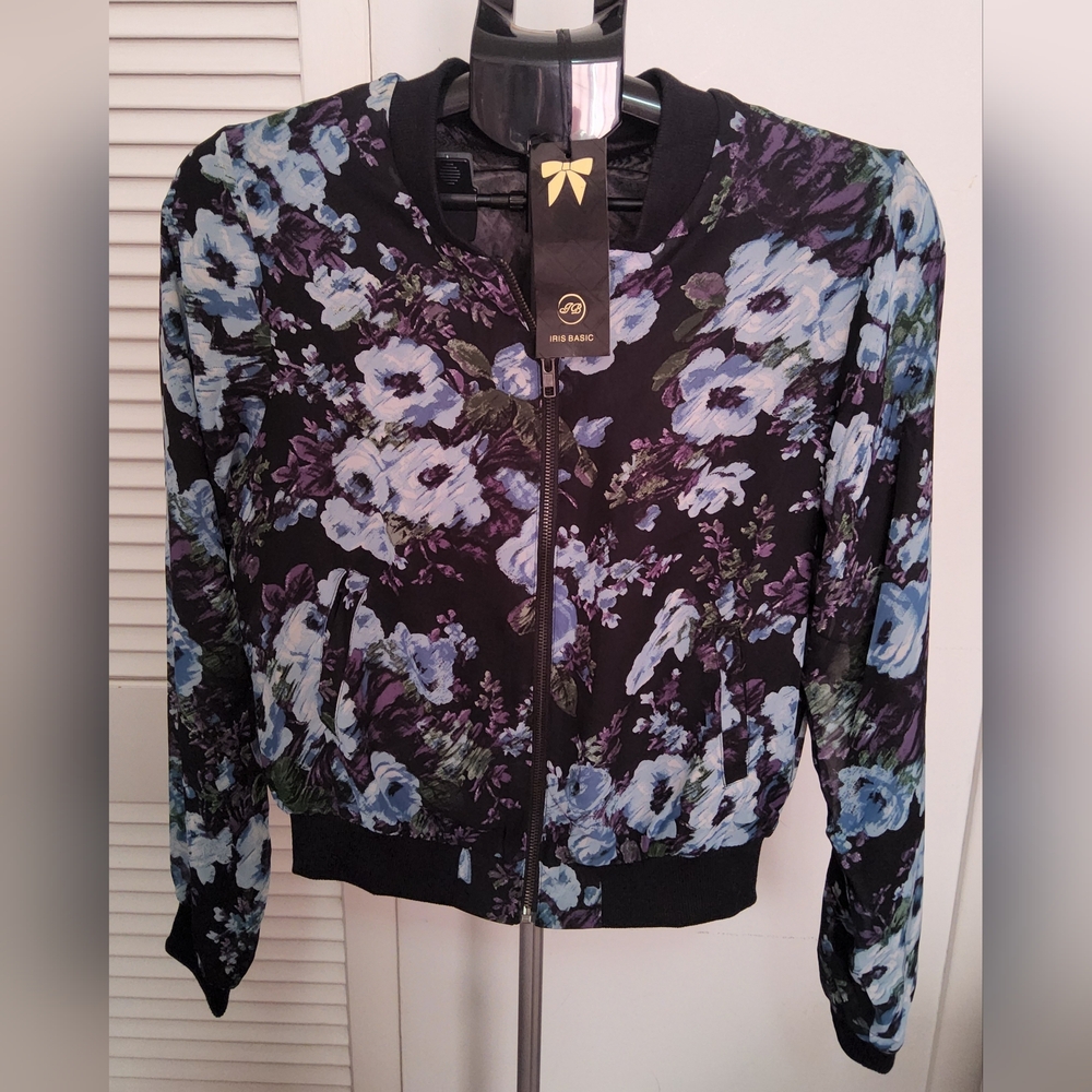 Iris Basic Black and Blue Floral  Jacket